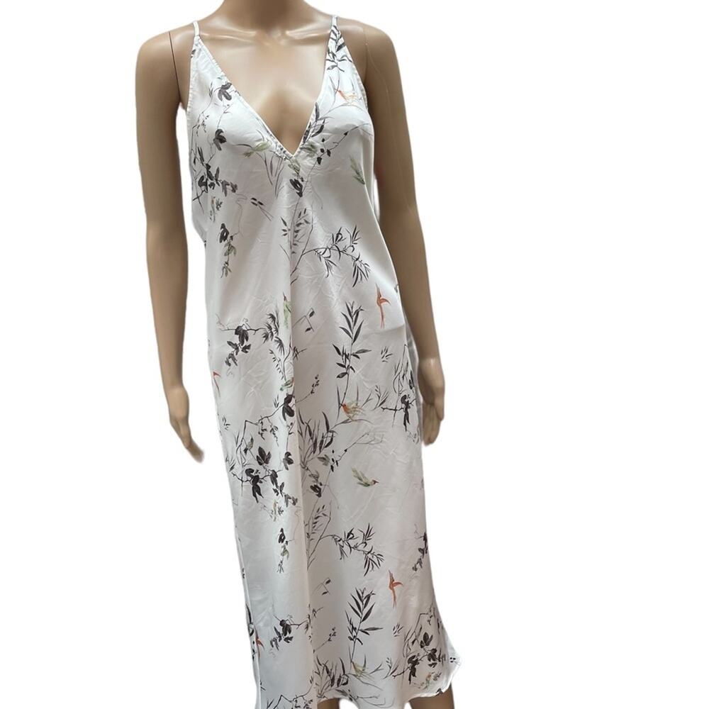 NWT Chelsea28 Slip Dress L Lingerie Sleepwear Satin Spaghetti Strap V Neck White